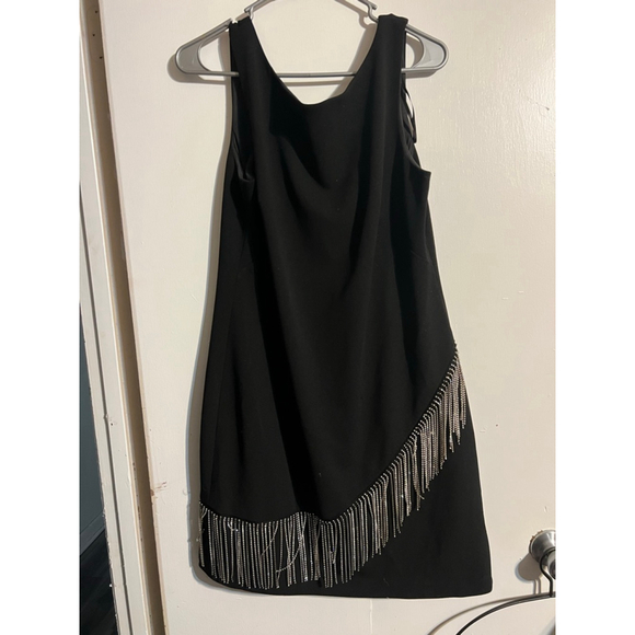 Women's Eliza J Black Silver Fringe Plus Size 14 Mini Dress - Picture 1 of 3